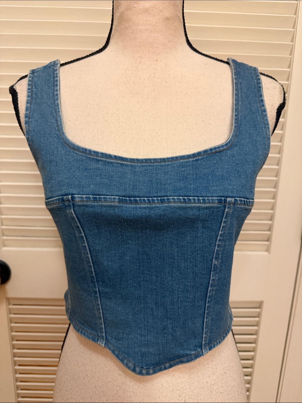 Rodeo Denim Square-Neck Corset Tank Top - Blue, Size Large, NWOT